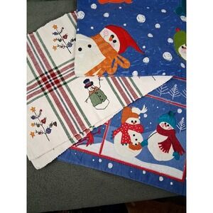 St. Nicholas Square Placemats Set of 6 Assorted Snowmen Winter Holidays Blue